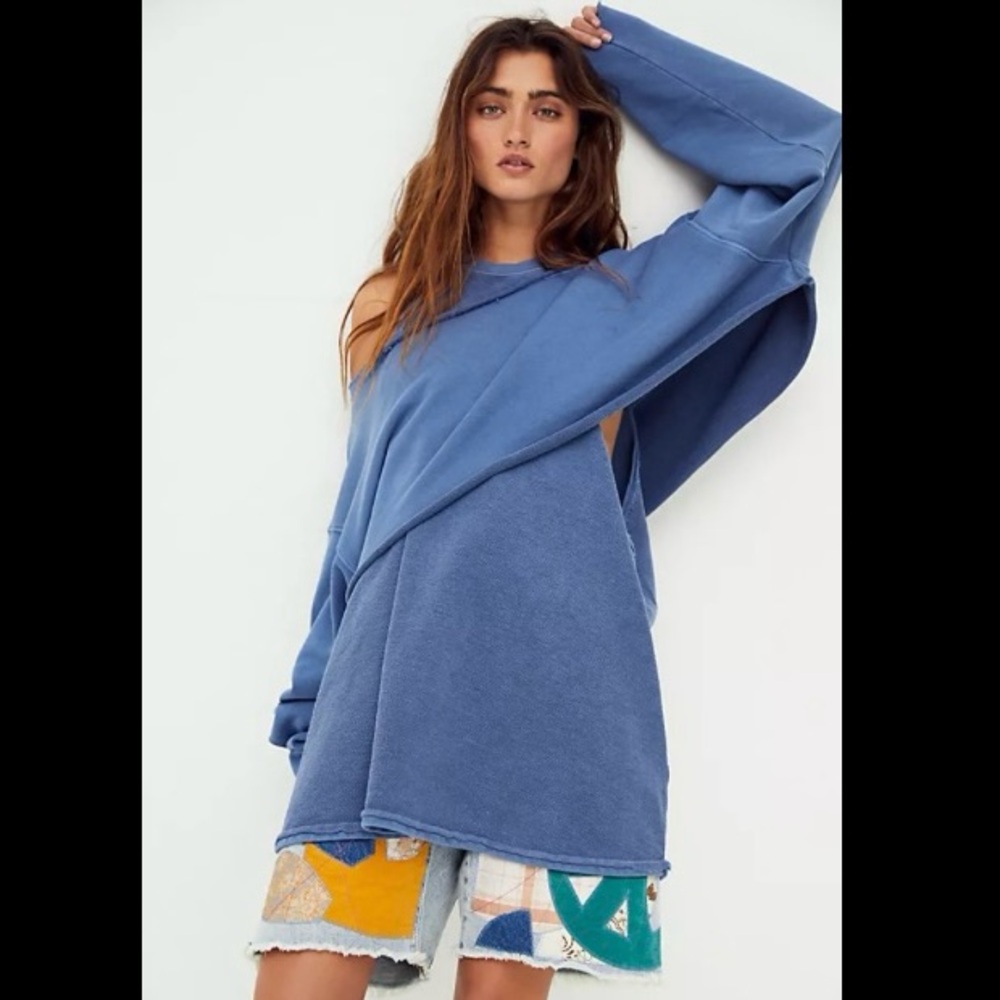 NEW Free People Think Twice Twofer Sweatshirt Tank Dress 2 Piece Set Blue Size L
